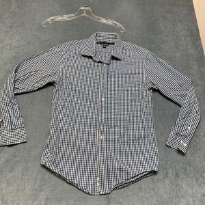 George Shirt Mens Small Blue White Gingham Check Long Sleeve Button Up Casual